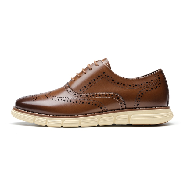 Men's Wide PU Leather Dress Sneakers - BROWN - 1